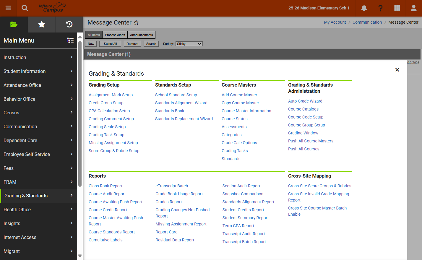 In the Grading & Administration section, select Grading Window.