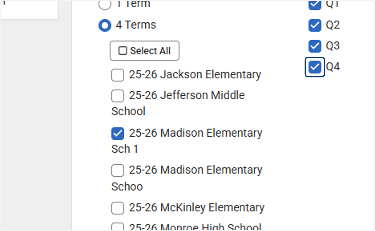 Select which terms to open a window.