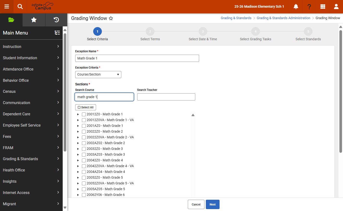 The exception criteria options will vary based on the criteria chosen.