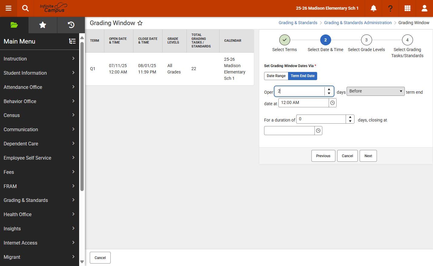 Select to open before or after the term ends.