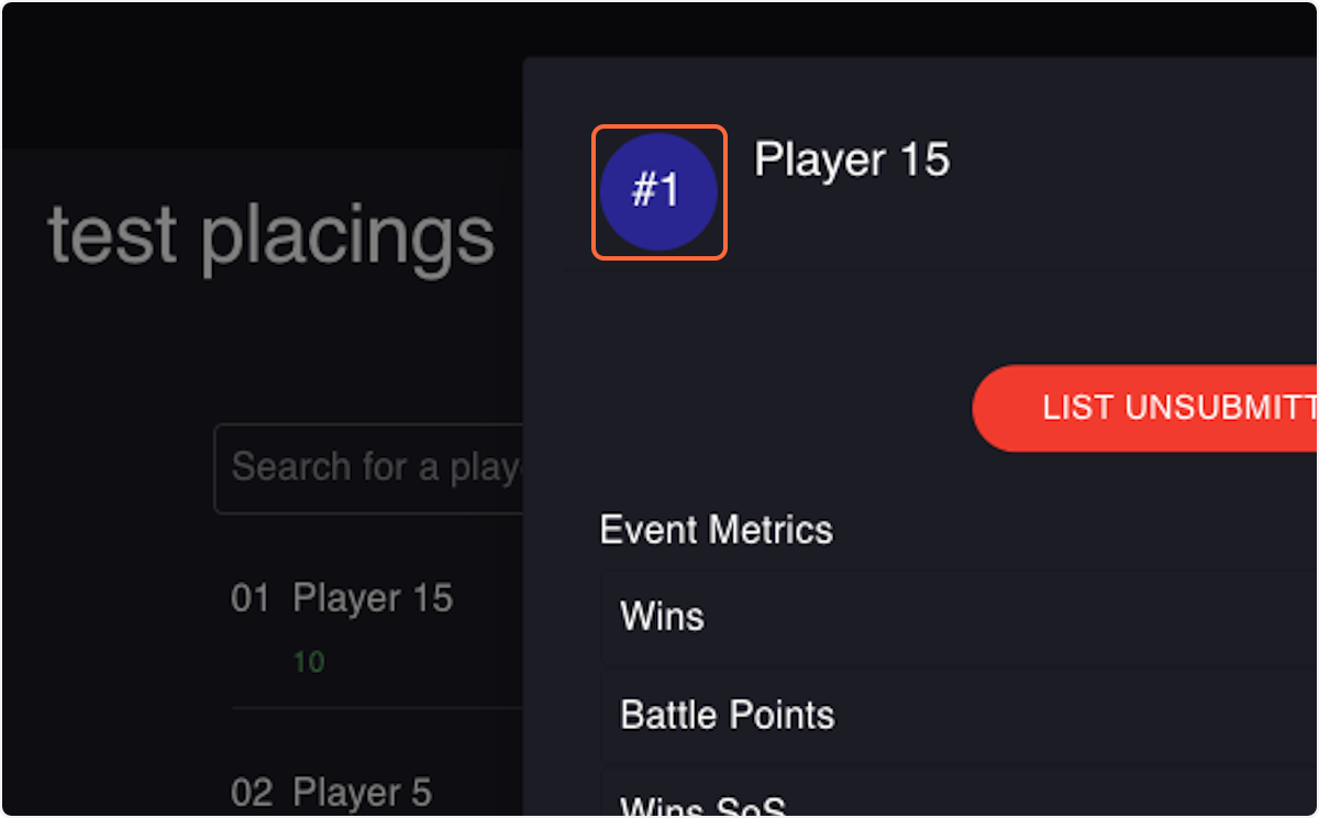Click on the current placing for the player to open the manual placings window