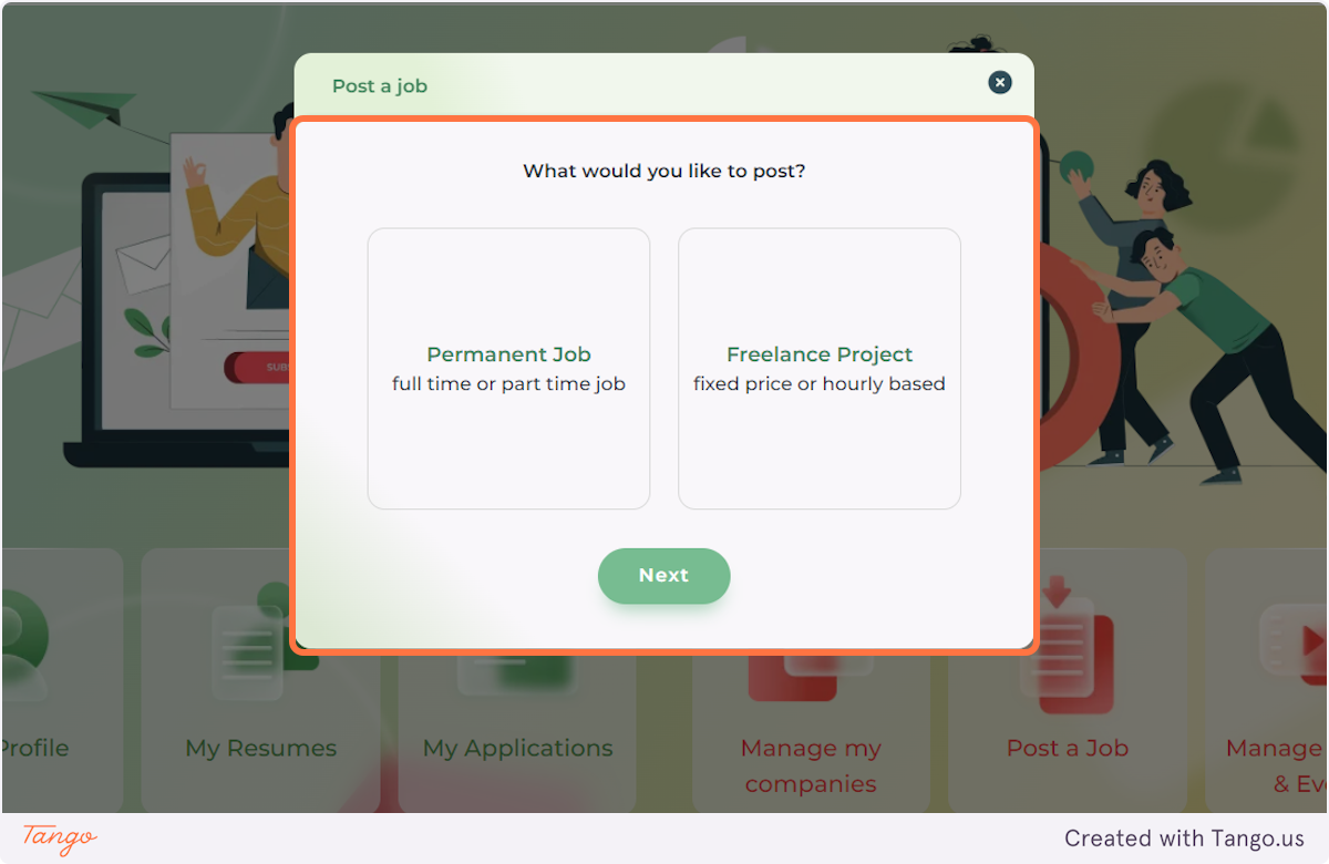 You can select the PERMANENT JOB option which comprises full-time and part-time jobs. 
Use the FREELANCE PROJECT for every other job or project you want to advertise: recruiting freelance experts, subcontractor-companies, or you can even advertise your own services here.