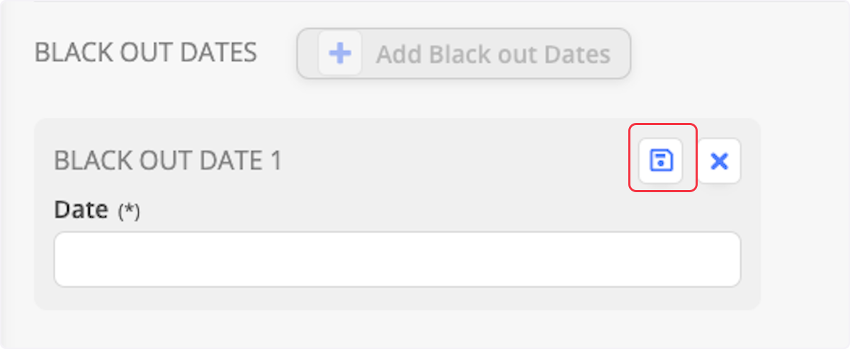 Black out dates are days that users are not able to bid for. Type in the date and click Save. 