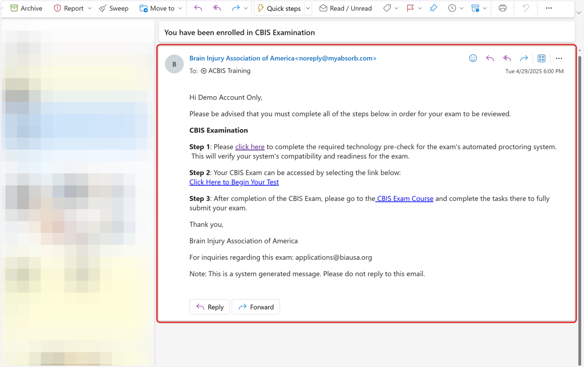 Participants with an approved application on file should refer to the email message sent to the address associated with their learning platform account. This message includes important details and instructions for accessing the certification examinat