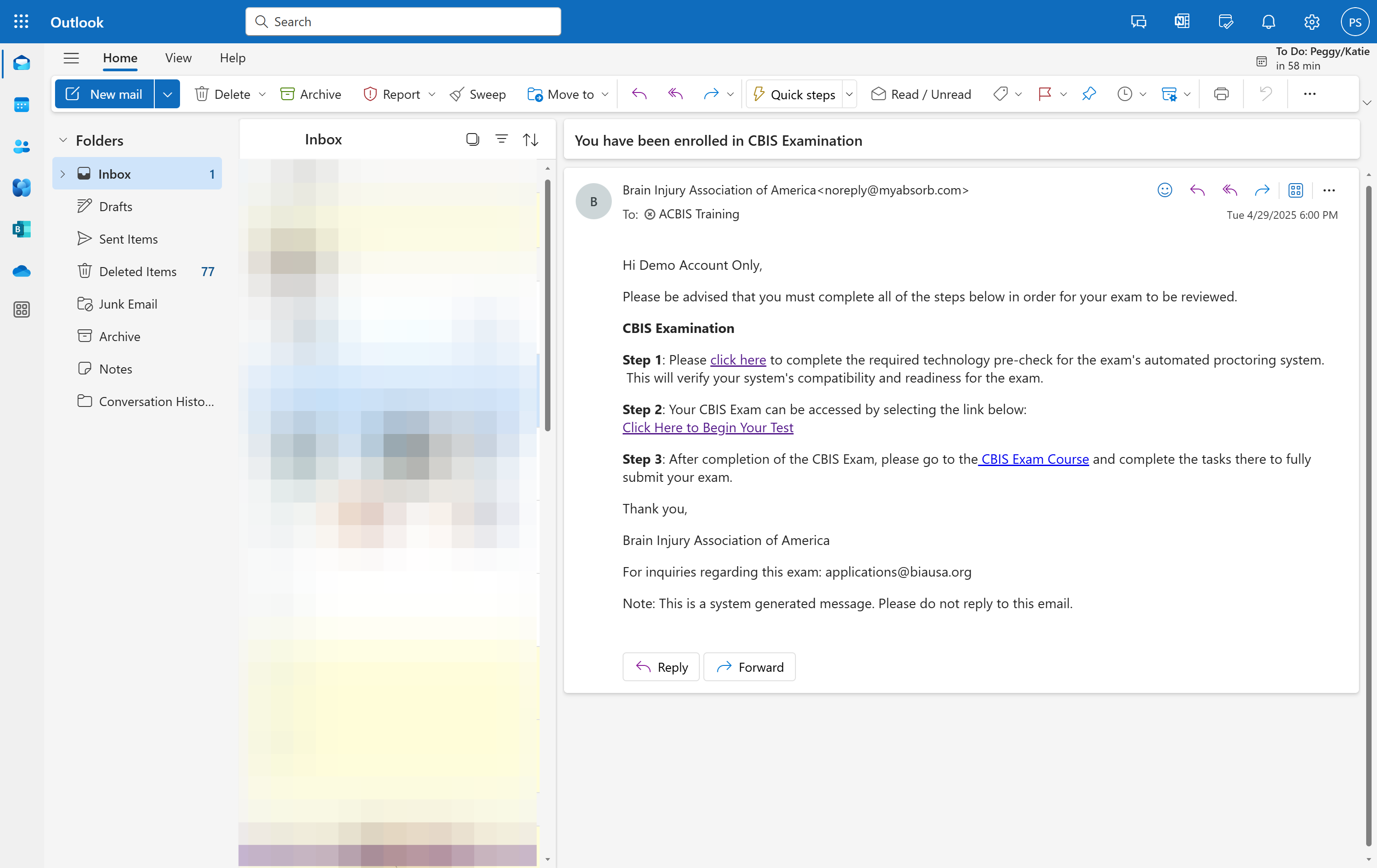 Return back to Email Message and complete Step 3 CBIS Exam Course (Submission)