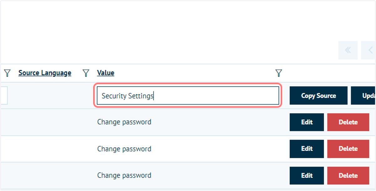 Click Edit next to the required resource and enter a new Value
