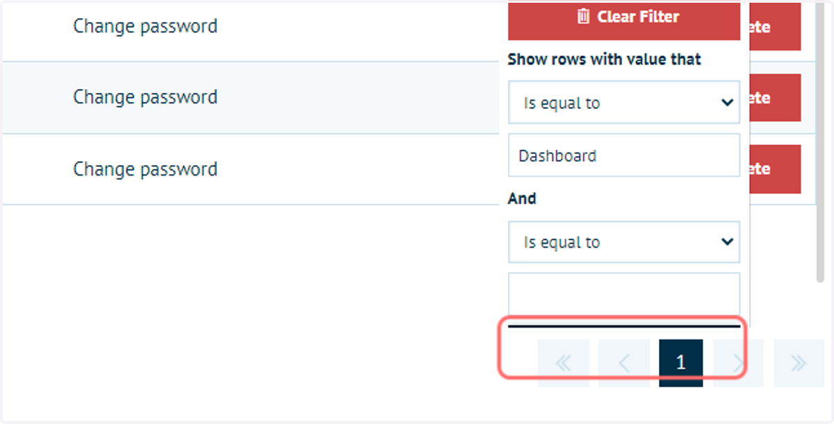 Complete a search term and click Filter