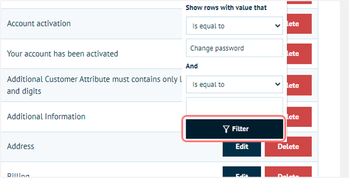Type a query and click on Filter