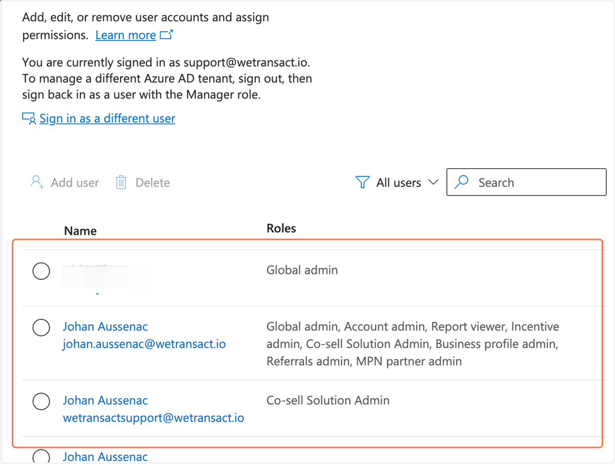 Find who is the Global Admin in "Name and Roles"
