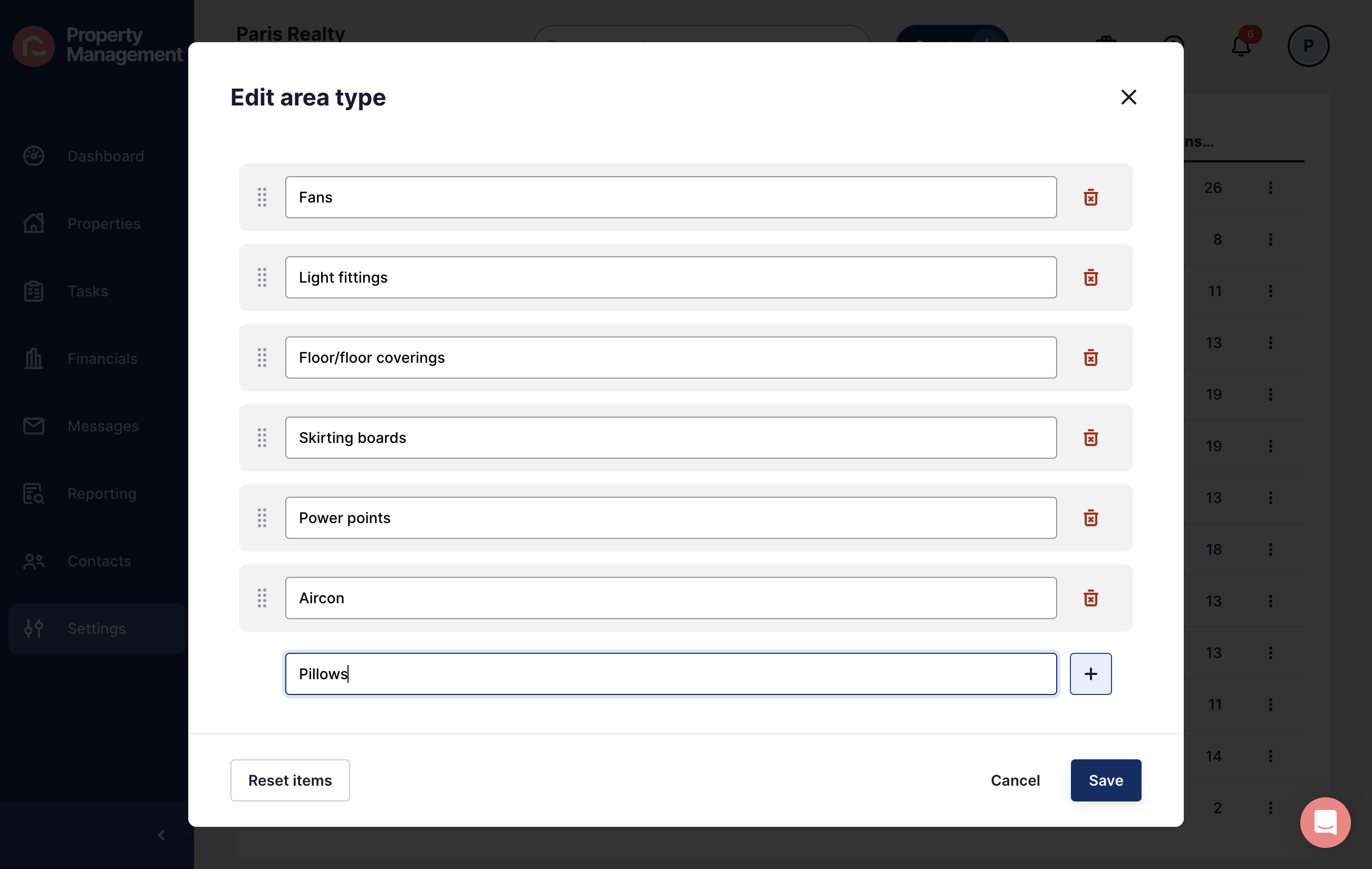 To add a new item, press the + button