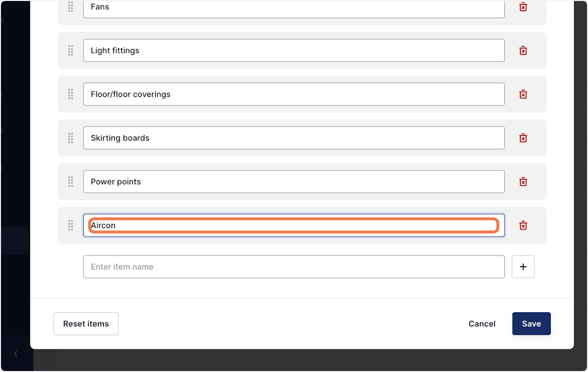 To update an exisiting item, simply click into the text box and override the text