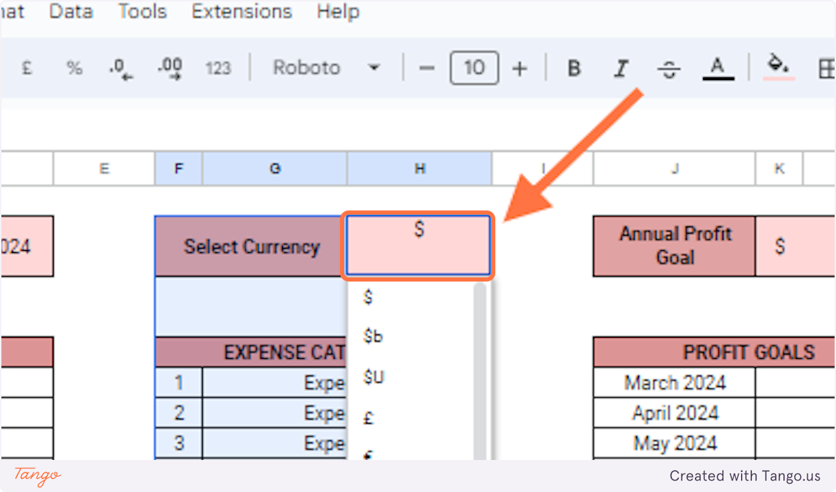 Select the drop-down menu next to 'Currency' to select your currency.
