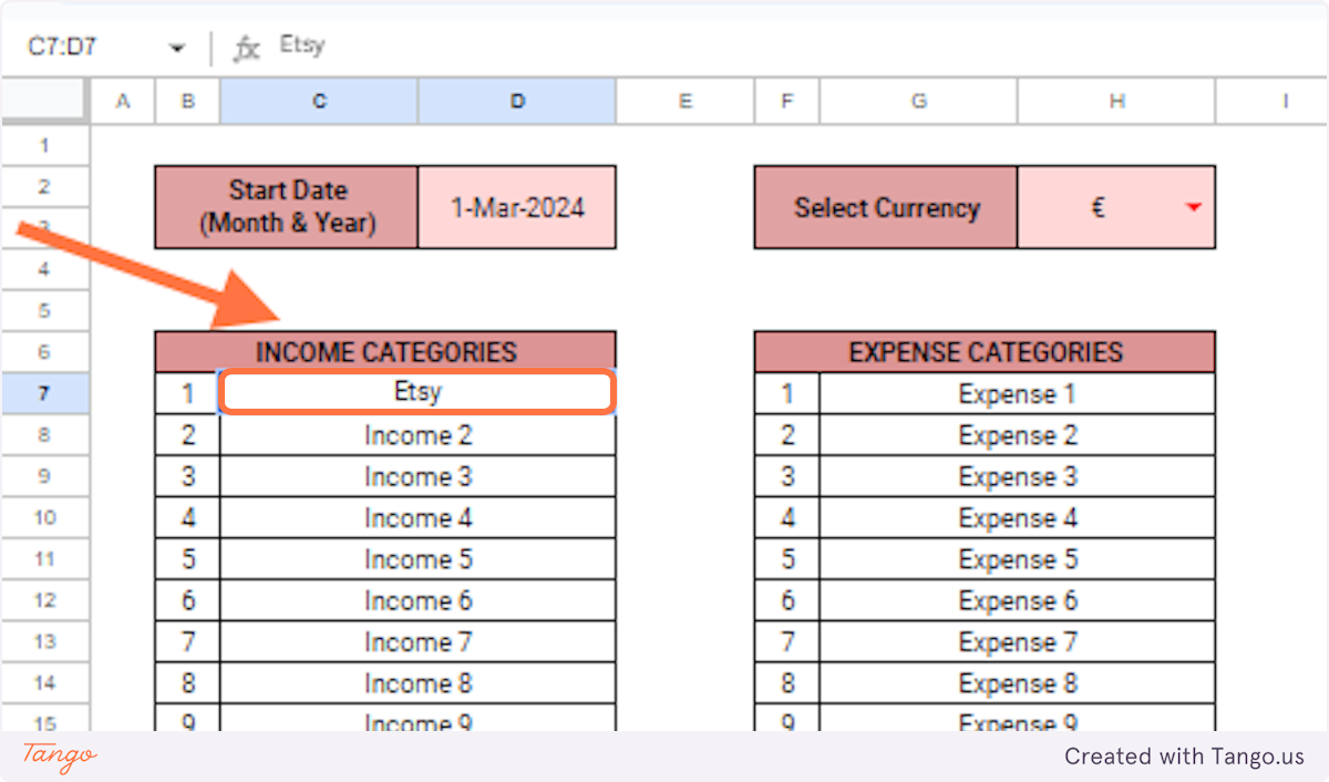 Under the 'Income Categories', rename your different sources of income.