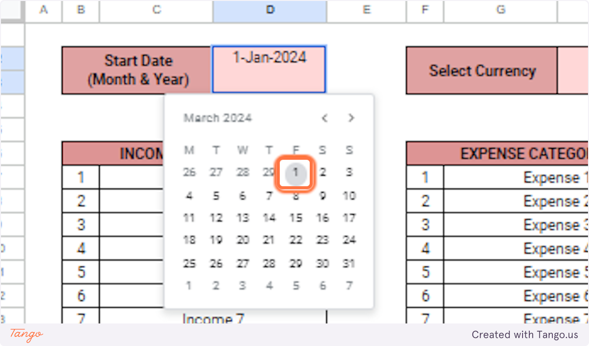 As an example, I'm selecting 1 March 2024.