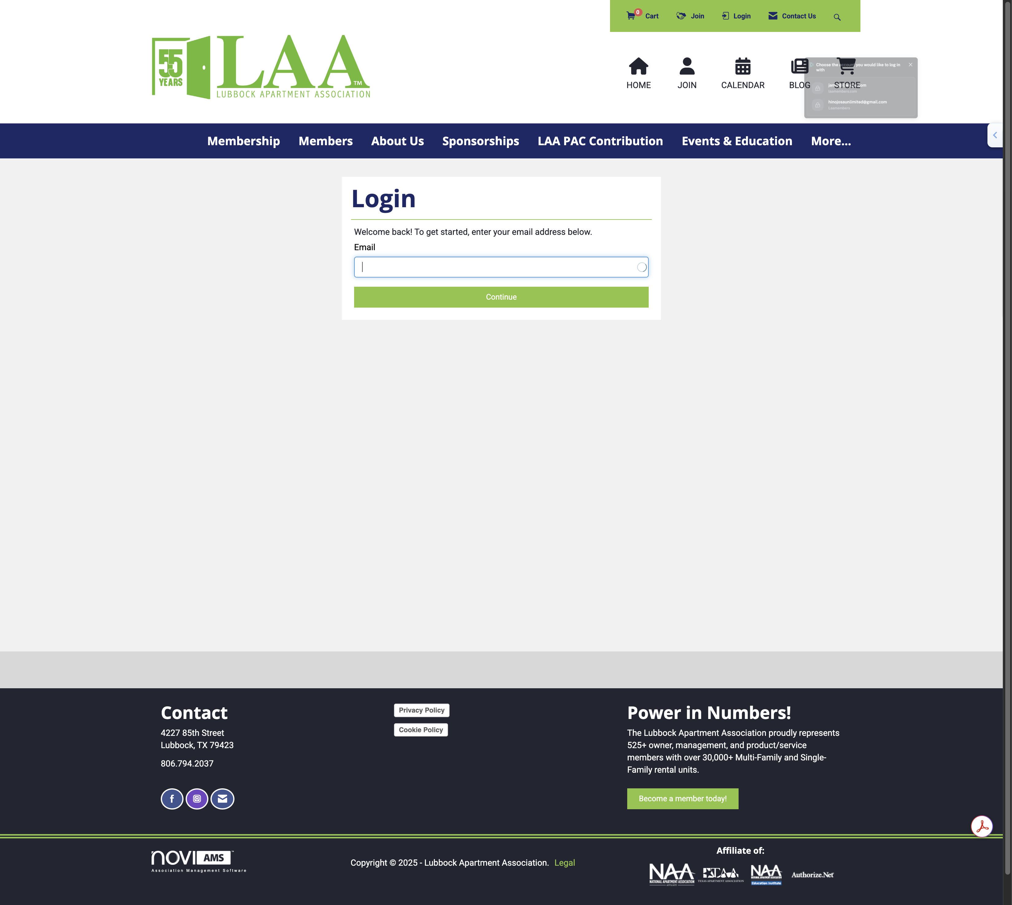 If you don't have a login, you will be directed to set up an account. If you company is listed on LAA you will be prompted to assign your profile to your company.