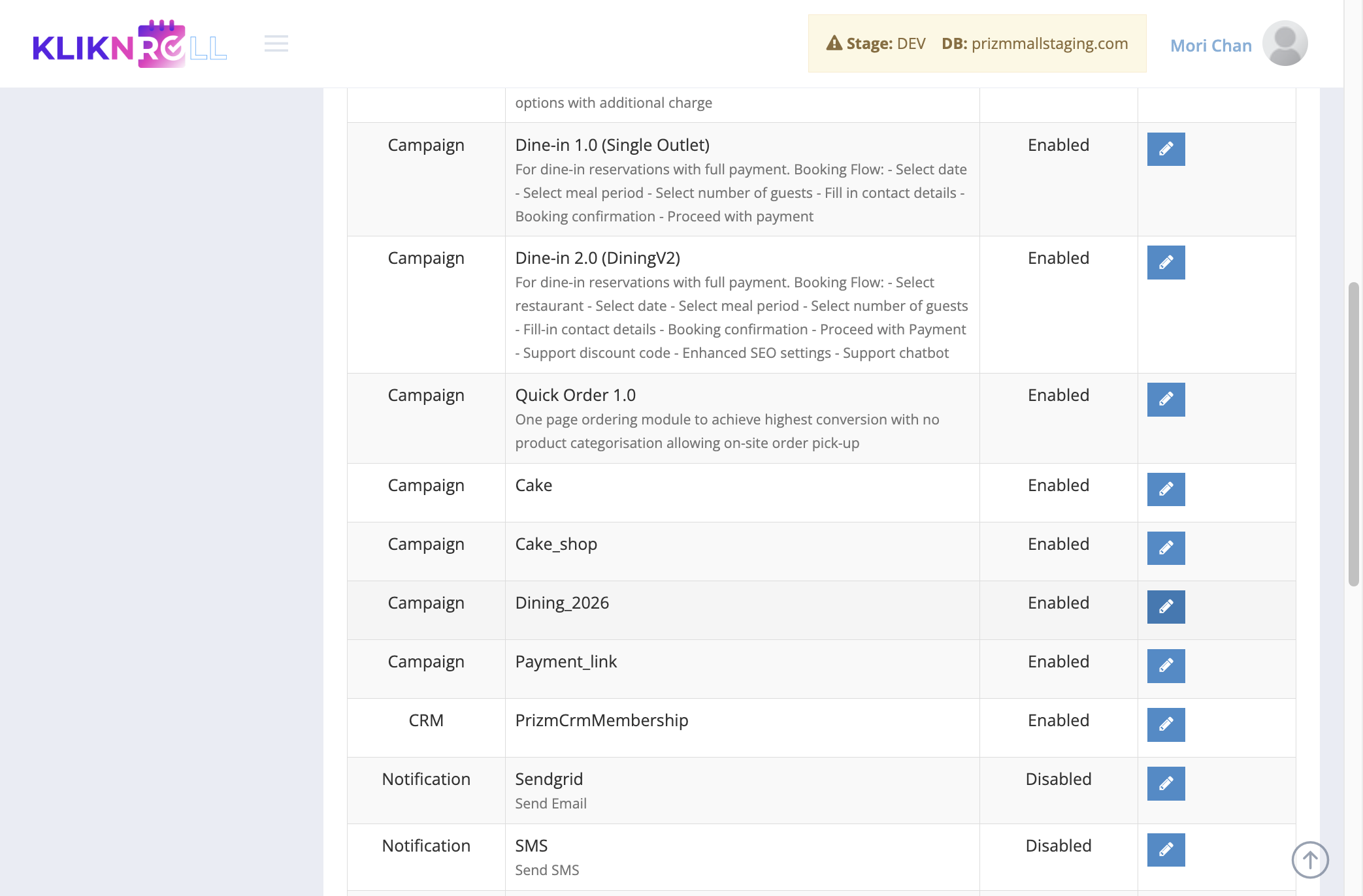 Select the module and click on edit