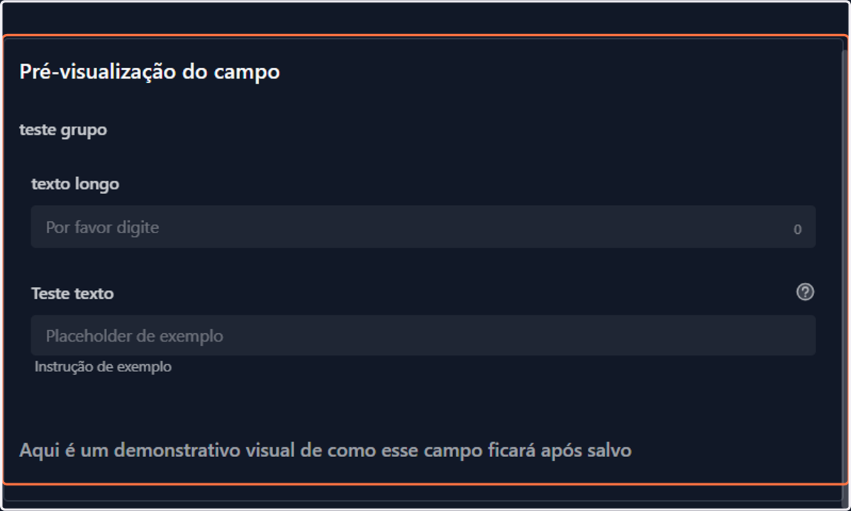 Role sua tela até a área de Pré-visualização do campo