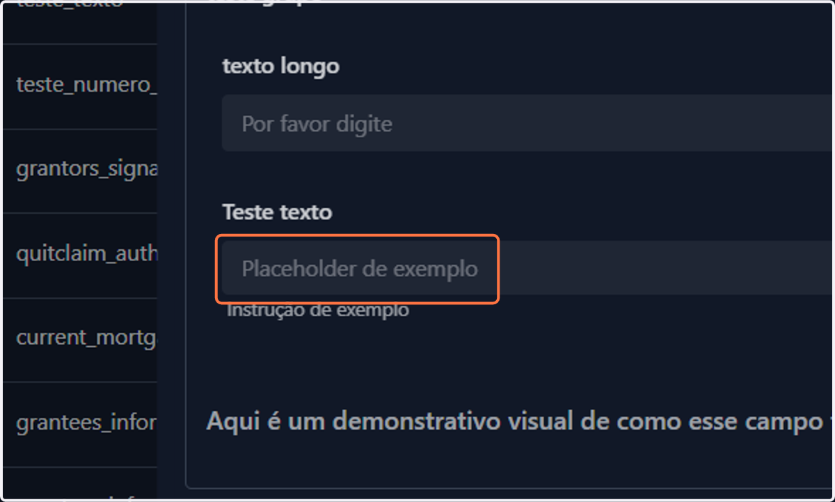 O Espaço reservado configurado