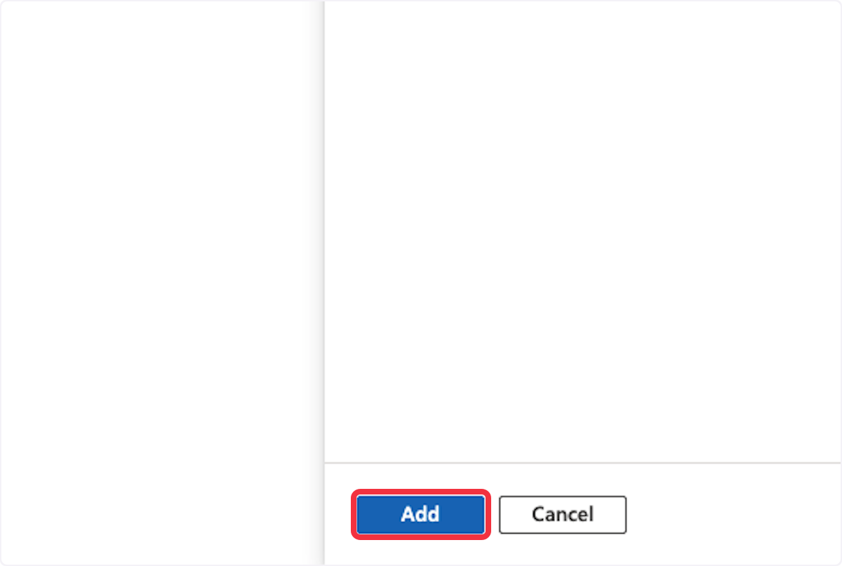 Button for 'Add' next to 'Cancel' on a blank configuration screen, likely in a setup or registration process.