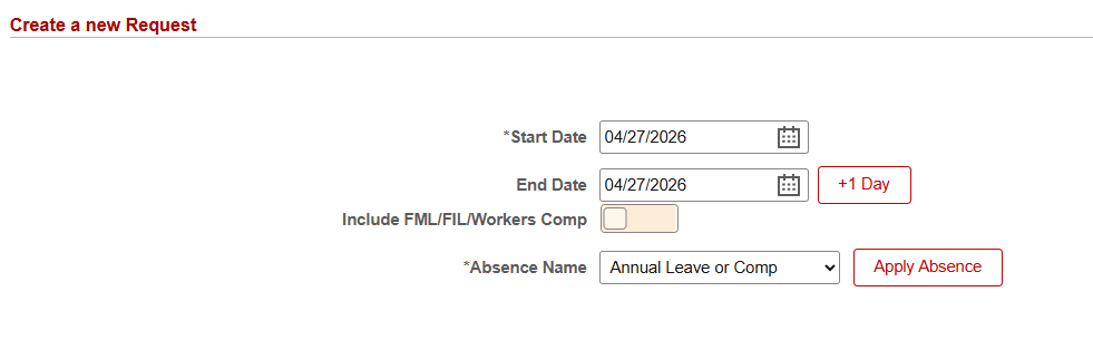 Select Annual Leave or Comp as the Absence Name