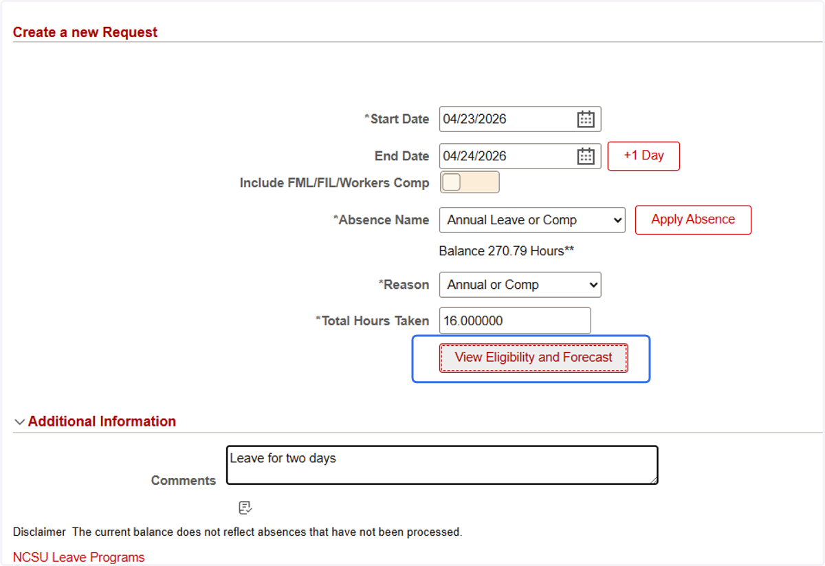 Click on View Eligibility and Forecast