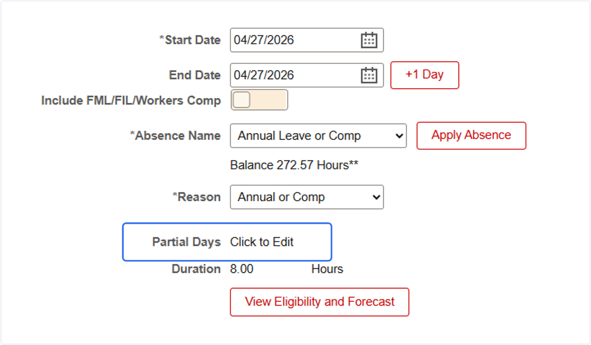 Click on Partial Days Option
