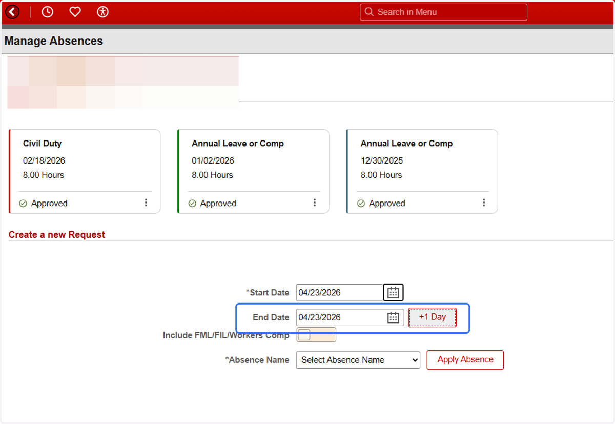 Select End Date of the request