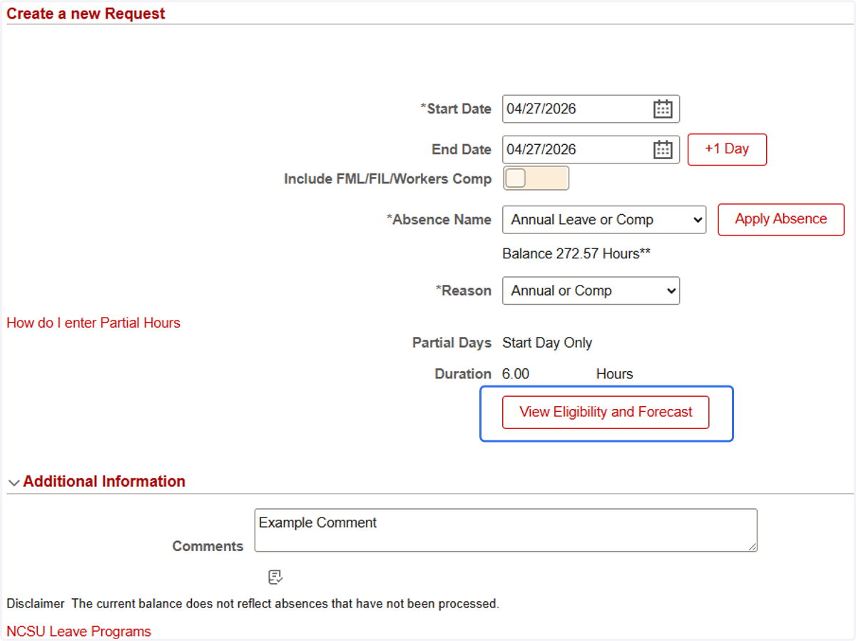Click on View Eligibility and Forecast