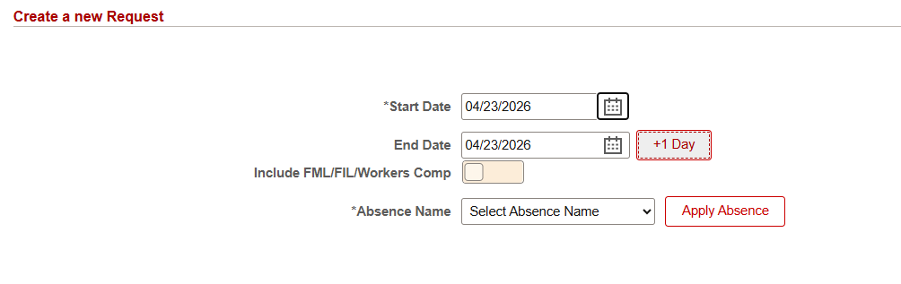 Click on the Absence Name dropdown to select the type of absence request