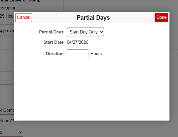 Select Start Day Only from Partial Days