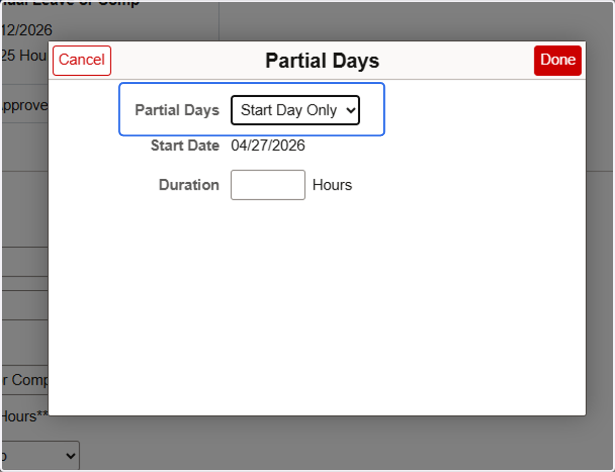 Select Start Day Only from Partial Days