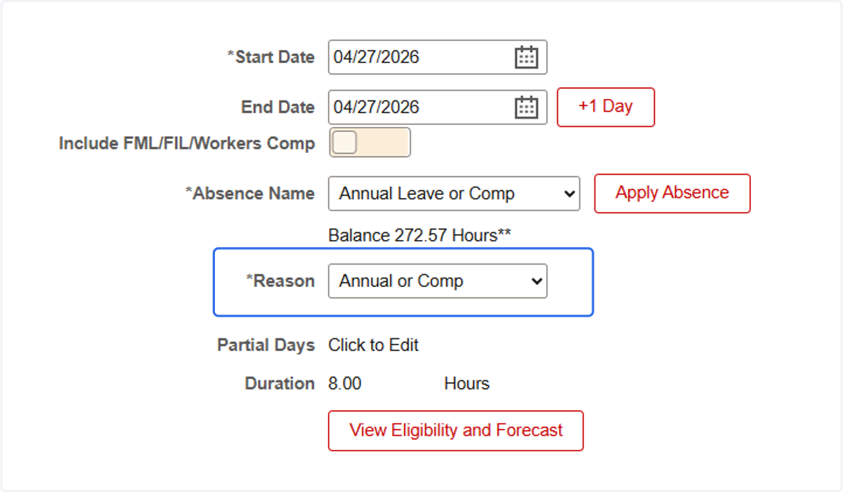 Select Annual or Comp as the Reason