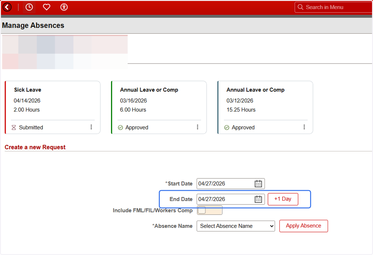 Select End Date of the request