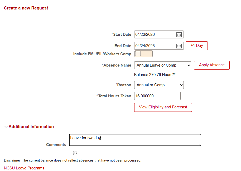 Provide comments for your supervisor in the Comments text box.