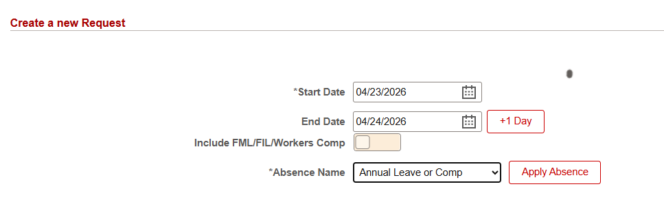 Select Annual Leave or Comp as the Absence Name