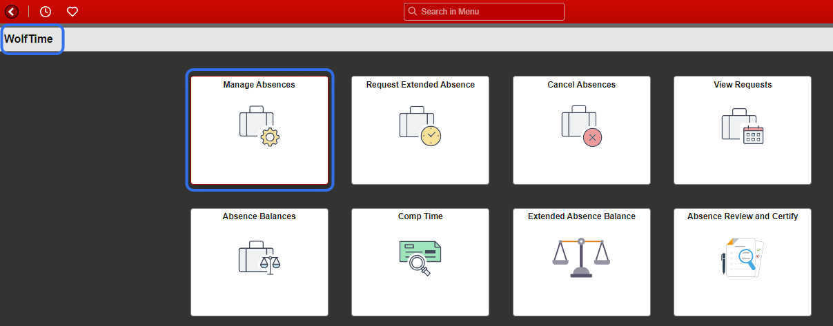 Navigate to and click on the Manage Absences tile