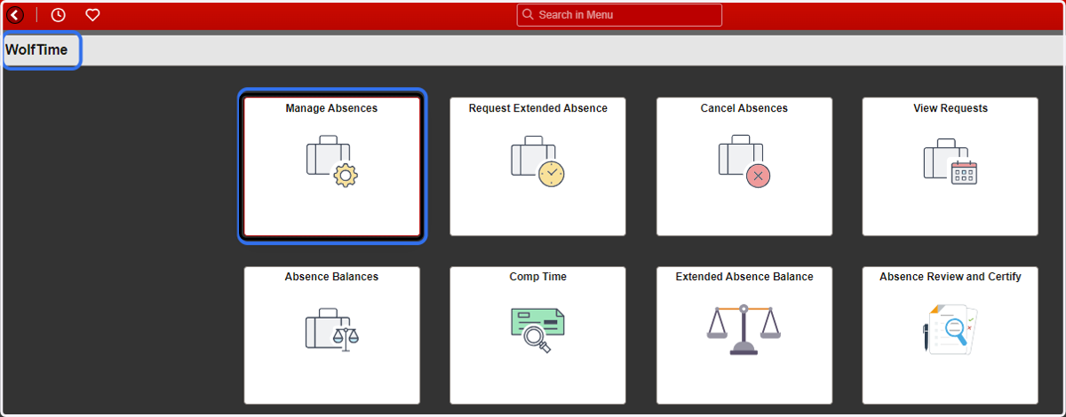 Navigate to and click on the Manage Absences tile