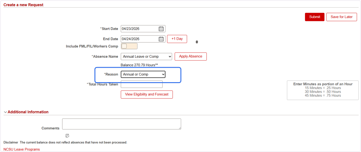 Select Annual or Comp from *Reason