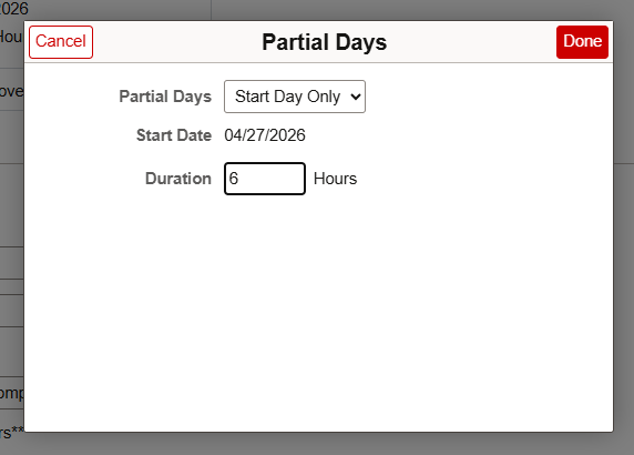 Enter Partial Day Hours