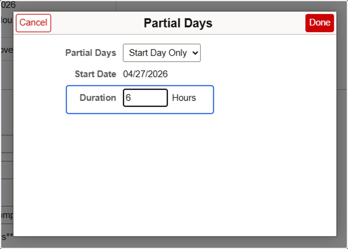 Enter Partial Day Hours
