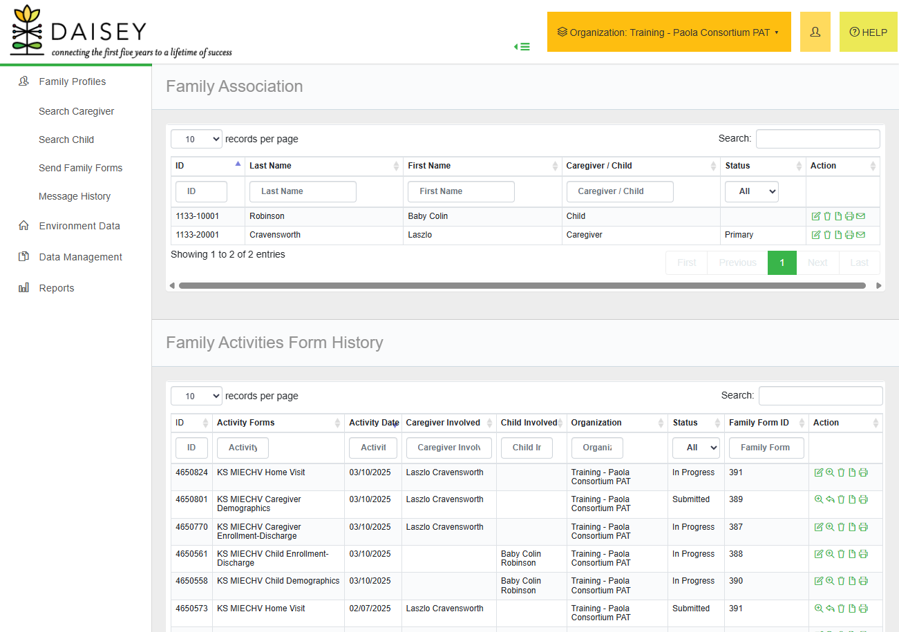 Under Family Association, find the profile you wish to delete