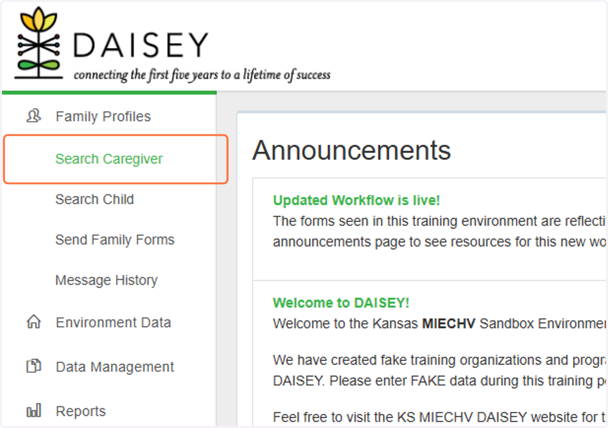 Click on Search Caregiver