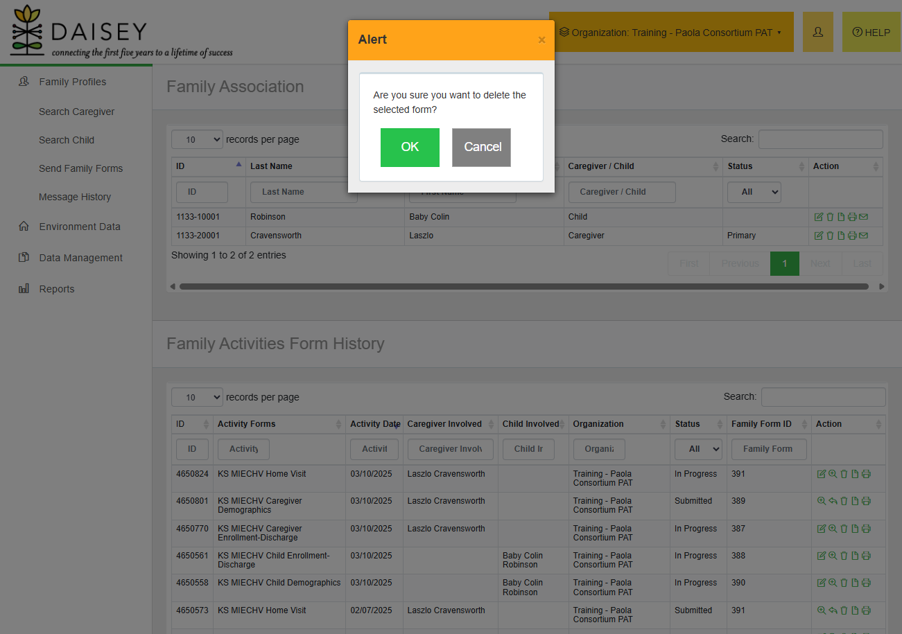 Click on OK to delete form