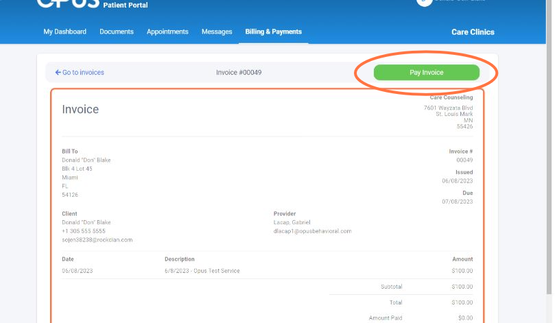 Review the details of the Invoice and then click Pay Invoice