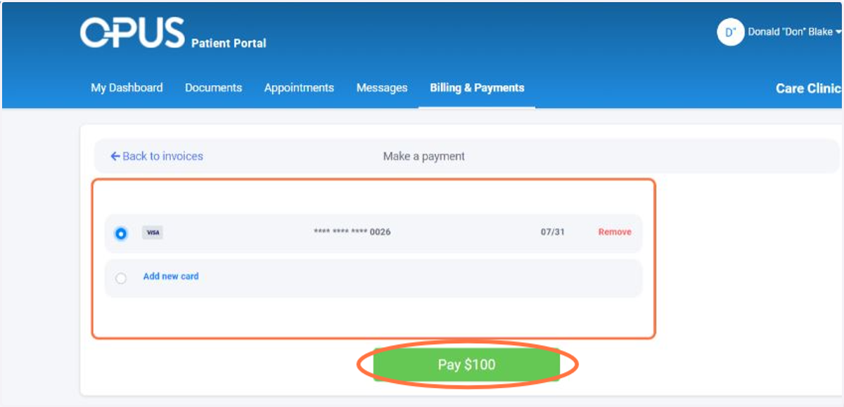 Select a Payment Method and Click Pay button