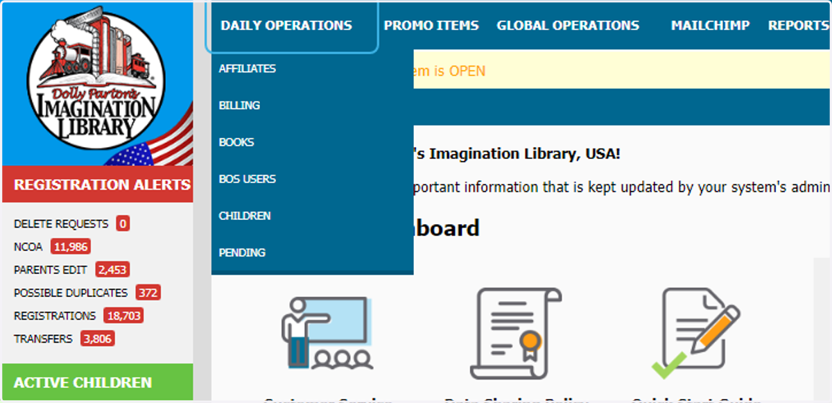 Click on DAILY OPERATIONS