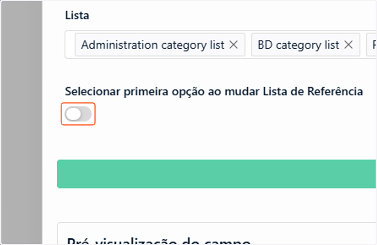 Por fim, habilite a opção de Selecionar primeira opção ao mudar lista de referência