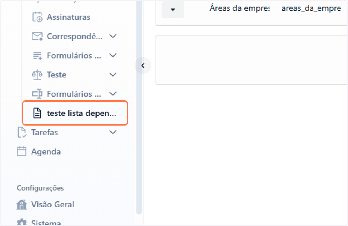 Em seguida, procure pela categoria na qual foram configurados os campos