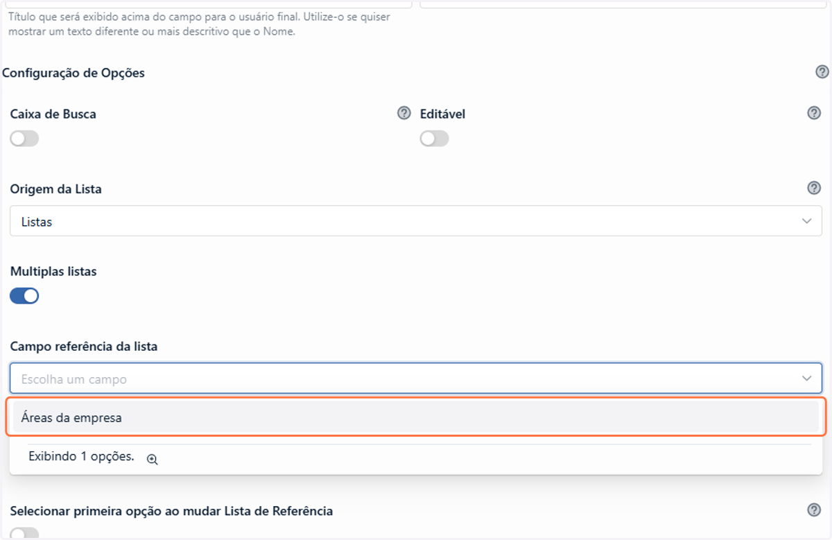 Defina o Campo de referência da lista