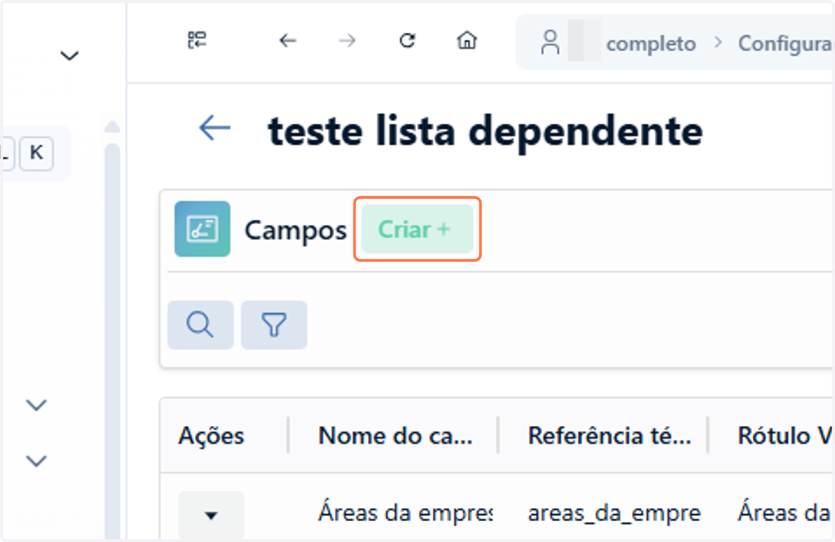 O próximo passo é criar um novo campo que será o campo alvo para a lista dependente